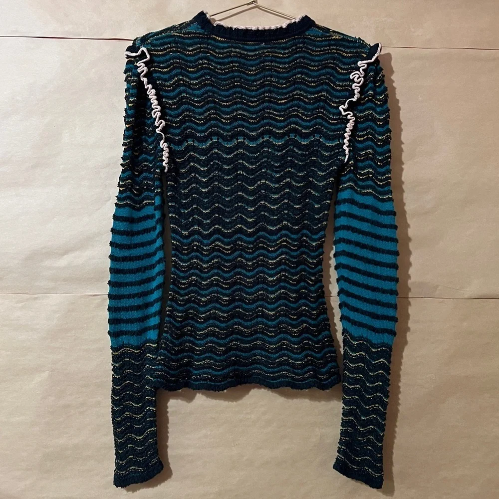 Ulla Johnson | Shirin Pullover Malachite Cosmic Wave Knit Sweater Ruffle Size S